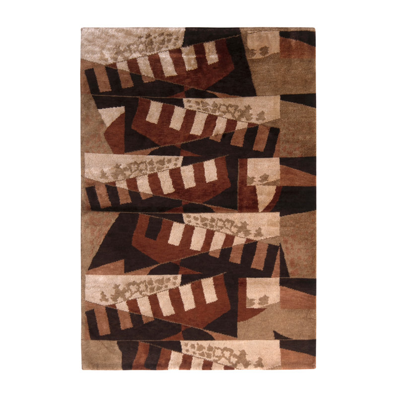 Cubist Rug Beige-Brown Wool And Silk Geometric Pattern By Isabelline