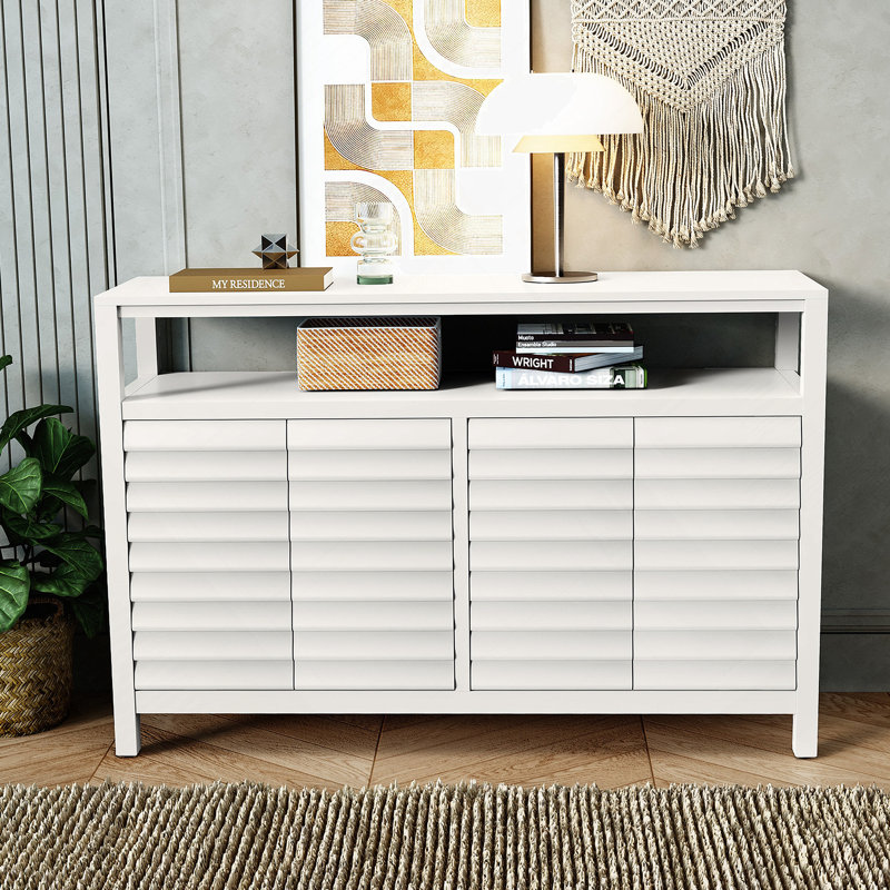 Armoire de bureau à domicile, buffet de ferme avec portes à persiennes décoratives, armoire de rangement décorative avec 4 portes et tablettes, armoire à crédence