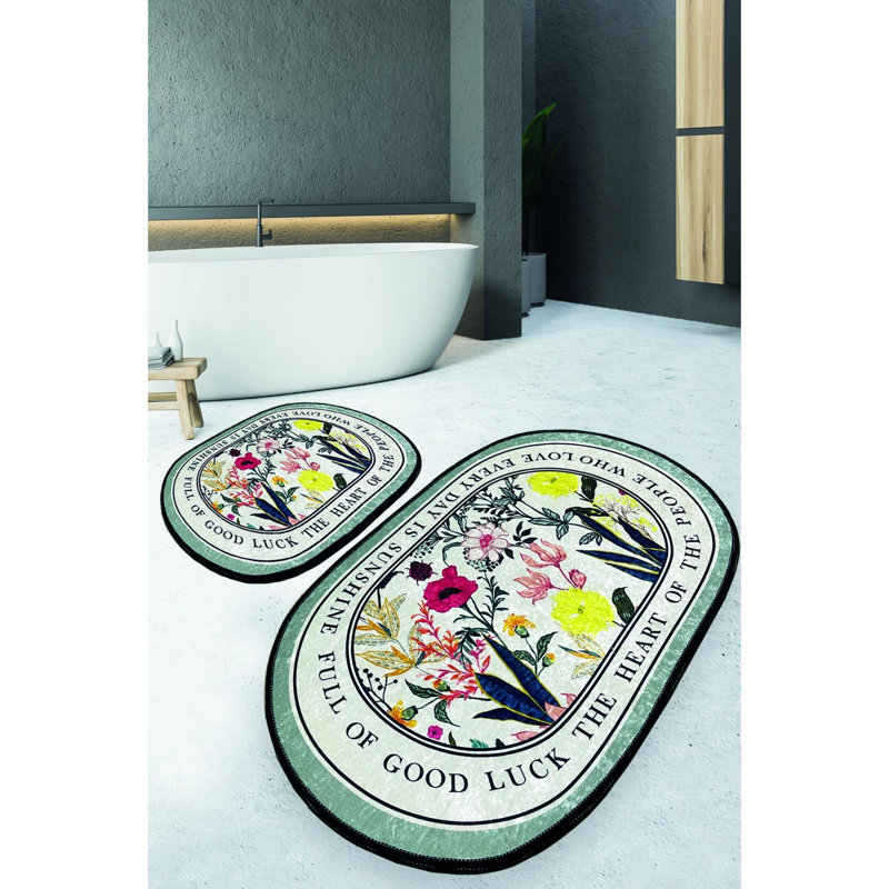 Ensemble de tapis de bain antibactérien (2 pièces), 100% polyester, 23,6 po x 39,4 po et 19,7 po x 23,6 po | Sous-tapis antidérapant, hauteur de poils de 0,4 po | Lavable à la machine, parfait pour la sécurité et le confort de la salle de bain