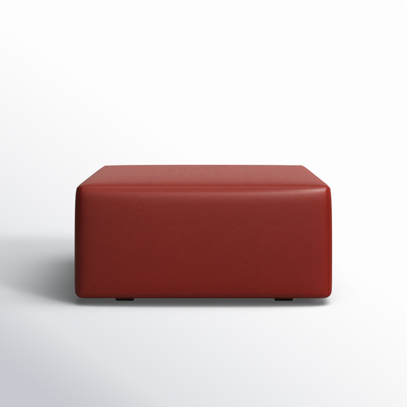 Balf 36" Faux Leather Square Pouf Ottoman, Red
