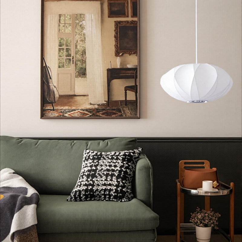 1-Light Pendant Light White Lantern for Living Room Dining Room Bedroom, 7.87" H x 15.74" W x 15.74" D