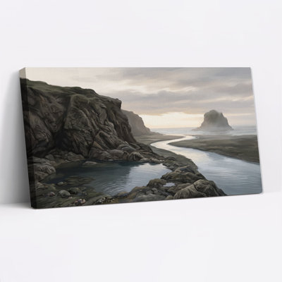 " Misty Rocky Coastline and River Stream " Painting
