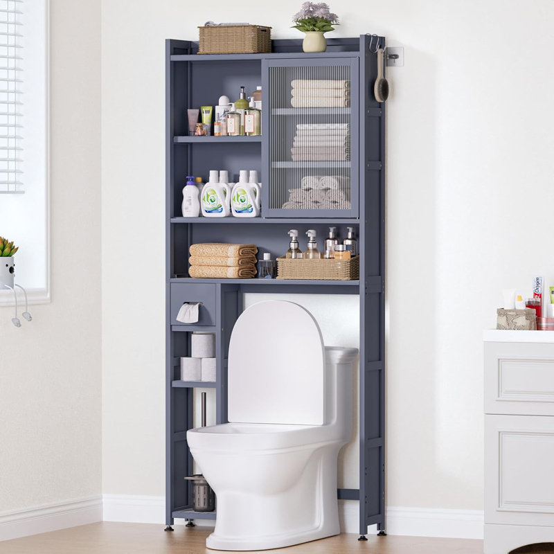 Over The Toilet Storage Cabinet With Acrylic Door Panel And Paper Towel Drawer, Bamboo Toilet Shelf, Organizer Rack Above Toilet For Bathroom (Without Power Strip)