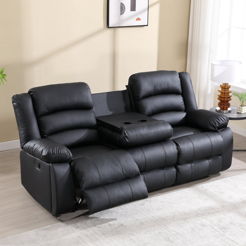 87.01'' Wide Modern Soft Vegan Leather Manual Reclining Sofa With Hide Console (Set of 2)