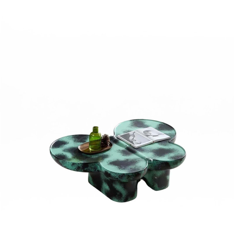Table basse en fibre de verre texturée en faux travertin pour le salon / bureau, Vert / noir