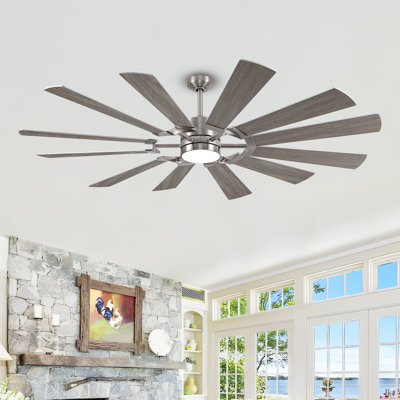 Ventilateur de plafond avec lumière Massive Windmill, ventilateur industriel à 12 pales, flux d'air puissant à haute puissance en pi³ / min, moteur à courant continu ultra-silencieux, télécommande, réversible à 6 vitesses, DEL 3CCT à intensité 