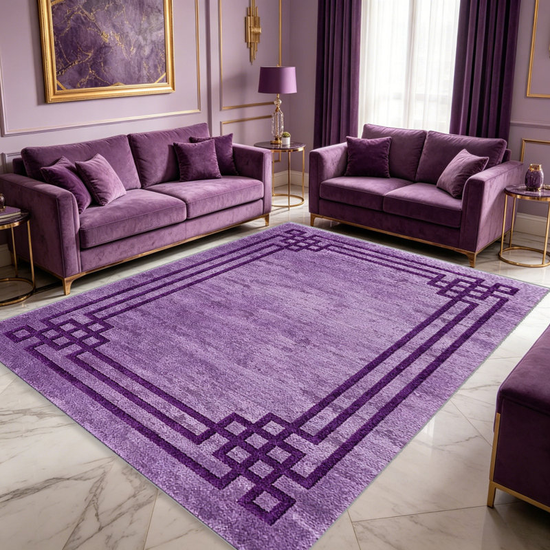 Purple Geometric Border carpet-easy to clean, machine-washable, soft and comfortable; suitable for door mats, kitchens, living rooms, bedrooms, corridors, and laundry areas. Easy to clean, durable carpet for home decoration.