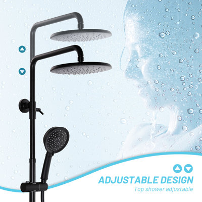 Matte Black Shower With 8 Inch Rainfall Head, 5 Handheld Spray & 2 Handle Brass Faucet System Black, Assembly Installation