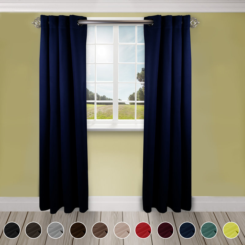 Panneau de rideau simple obscurcissant synthétique avec œillets Polen Drapery, 96 po x 108 po, Bleu foncé