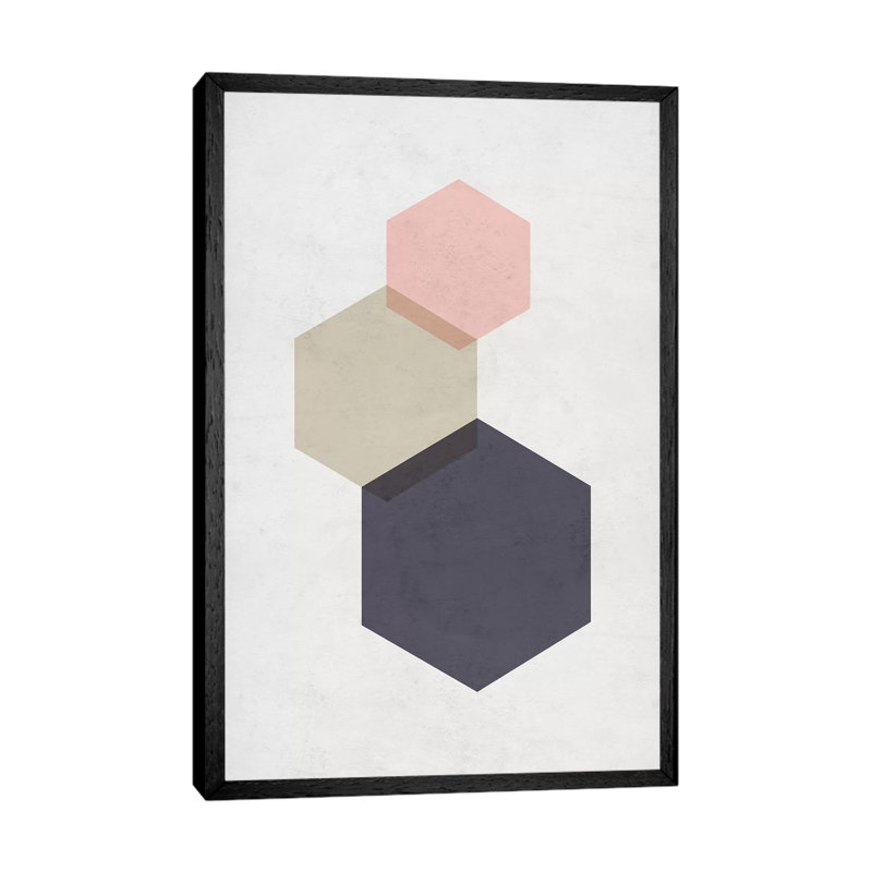 Hexagons - Gray Background by Nouveau Prints - Print on Canvas, 66.04cm H x 45.72cm W x 3.81cm D, Black Framed