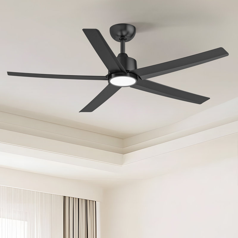 52" Emileo Ceiling Fan with LED Lights Black, Black