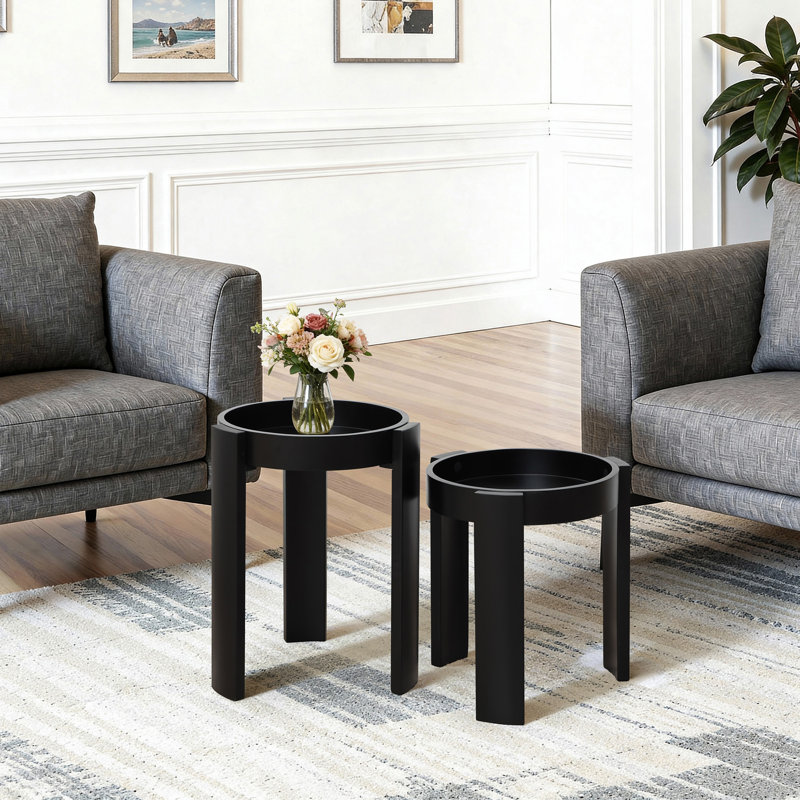Ensemble de 2 tables d'appoint gigognes noires