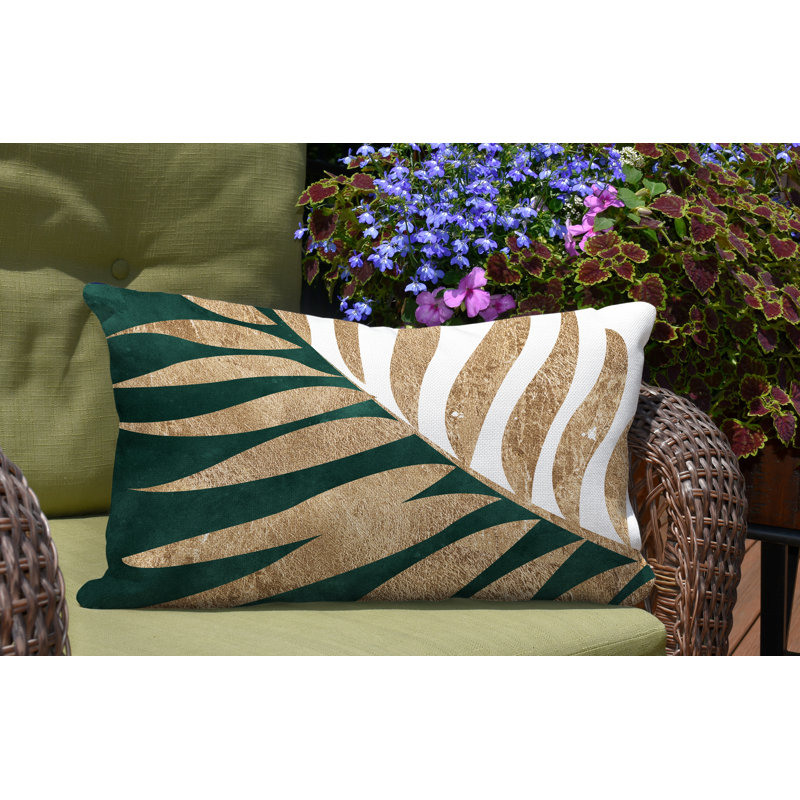 Coussin lombaire intérieur / extérieur Pom Fern, Émeraude / or / blanc