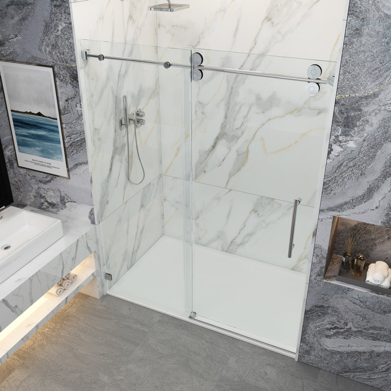 Opal Mirage MCOCOD 56-60.5" W x 76" H Single Sliding Frameless Smooth Sliding Shower Door with 3/8" (10mm) Clear Glass