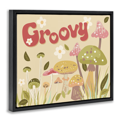 Groovy Botanical Mushrooms Framed Floater Canvas Wall Art by Diane Labombarbe