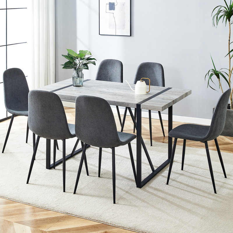 Rectangular Pedestal Dining Table Set, Dark Grey, 7