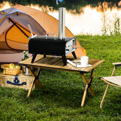 Portable Pizza Oven With 12" Rotating Stone, Foldable Legs, Stainless Steel, Spice Up Your Outdoor Life Delicious Pizzas Stone Oven, For Kitchens And Backyard Barbecues