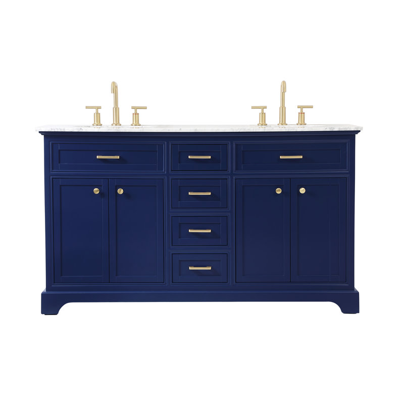 Hermes 60'' Double Bathroom Vanity with Marble Top, Blue