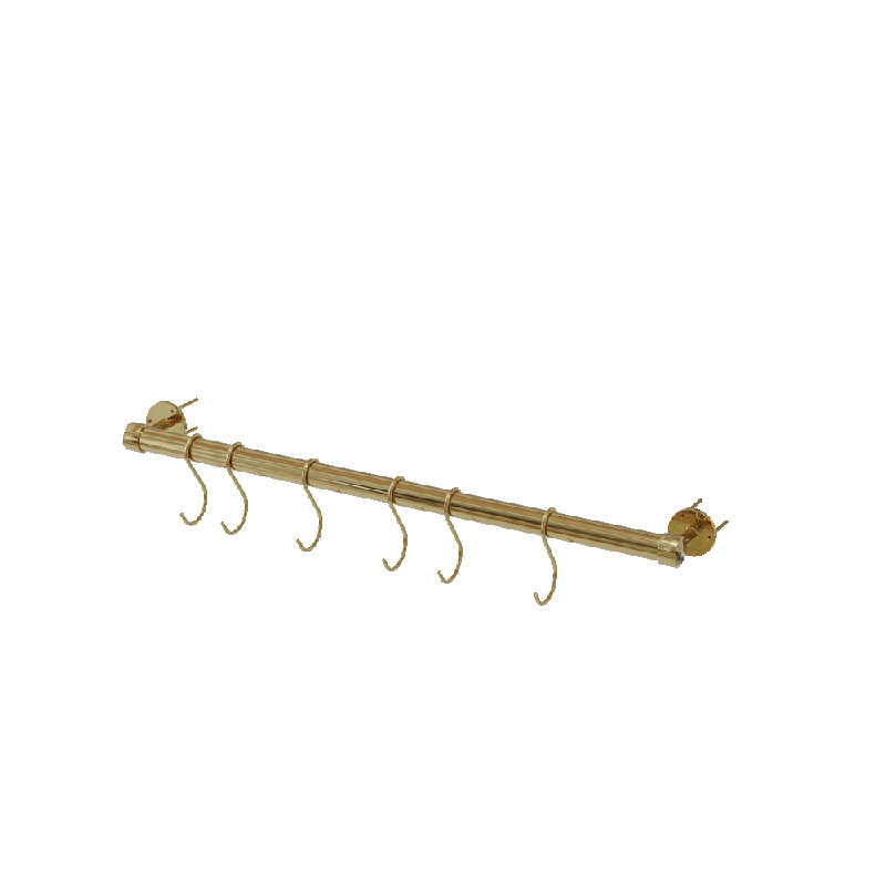 Support à casseroles mural en laiton, Laiton poli, H 3,94 po x l 25,38 po x P 2,87 po