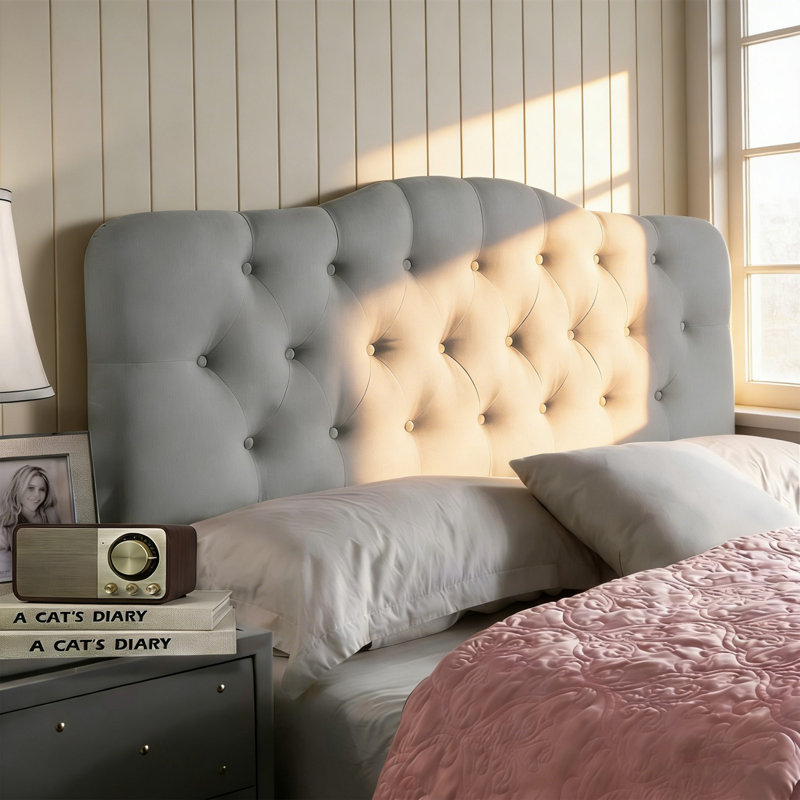 Tufted Upholstered Headboard, Solid Wood Head Board With Wood Legs, Adjustable Height Bed Headboard From 37” To 51” Fabric Headboard In Modern Button Design