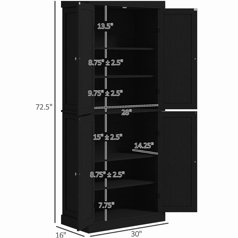 Armoire de cuisine, armoire de cuisine autoportante, armoire de rangement avec portes et tablettes, Noir