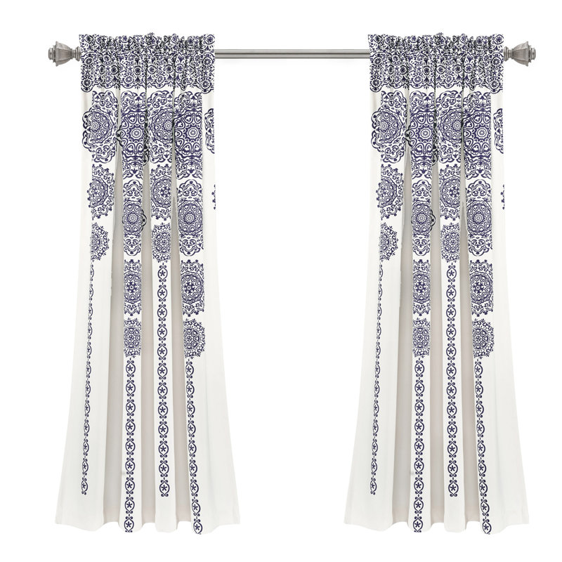 Stripe Medallion Room Darkening Curtain Pair, Navy, 52" W x 84" L