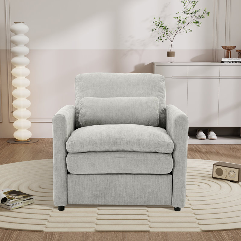Fauteuil d'appoint rembourré l 31,88 po avec coussin lombaire, Gris clair