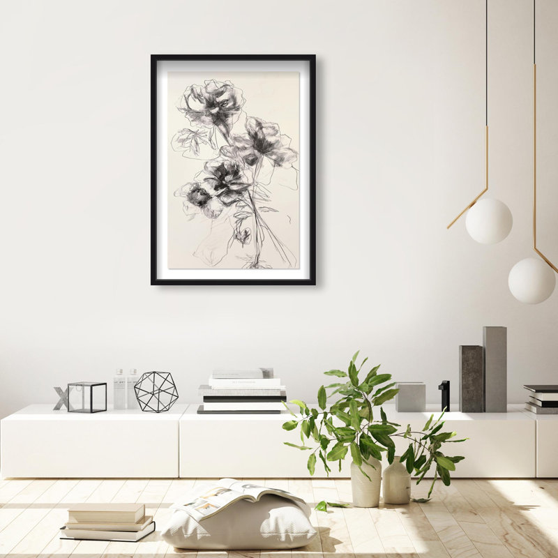 Oliver Gal Pencil Blossom I Floral & Botanical - Luxury Shadowbox Framed Wall Art, Black, 25.5" H x 17.5" W