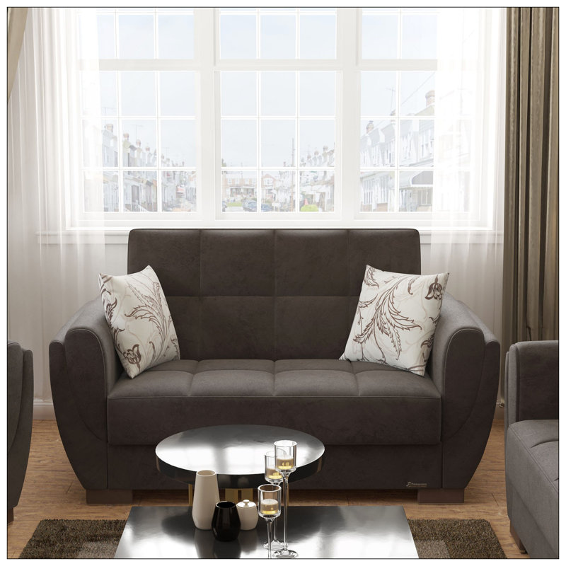 Causeuse convertible rembourrée avec rangement, microfibre brune, Chenille brun foncé