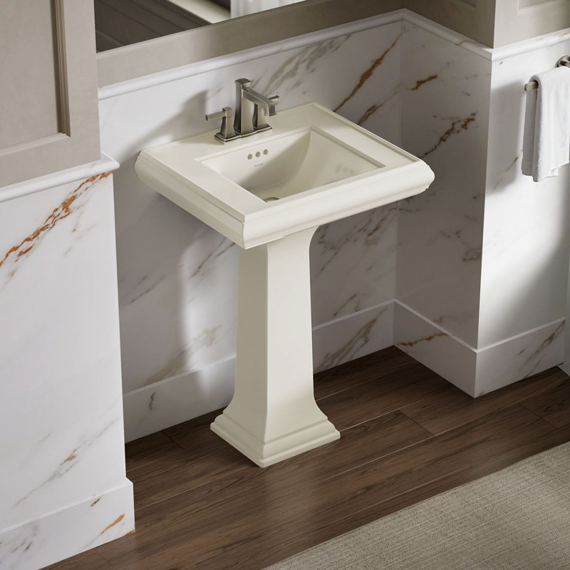 Memoirs® 26.375" Tall Rectangular Pedestal Bathroom Sink with Overflow, Biscuit, 4" Centers