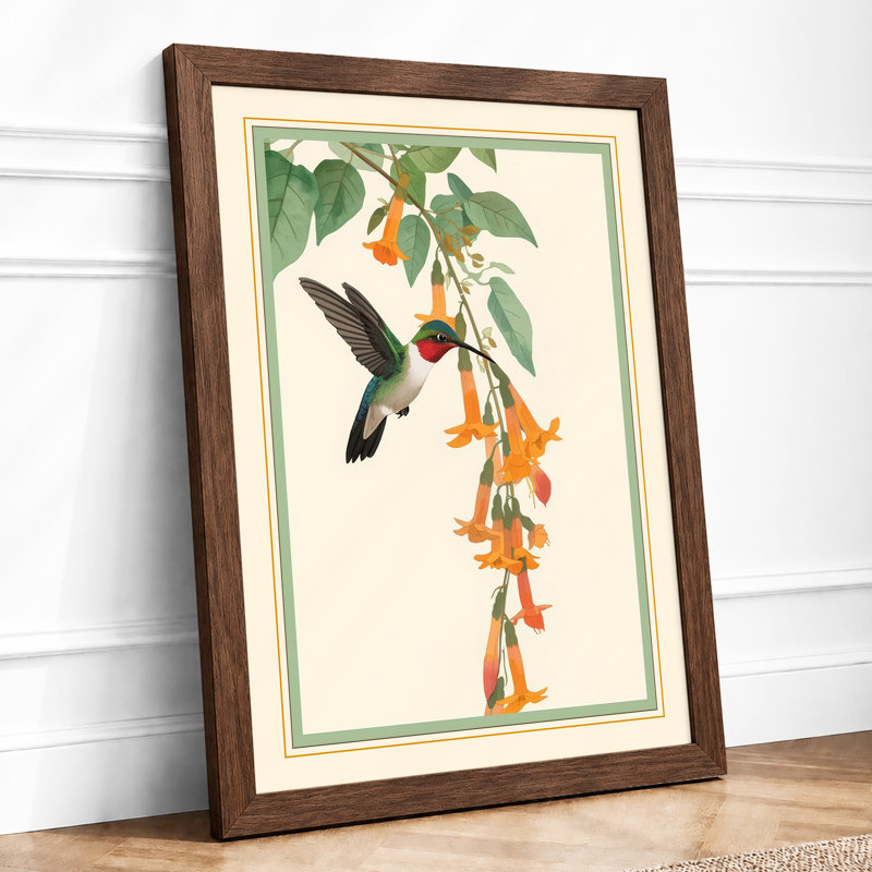 Bird Among Blossoms Botanical - Framed Print, A3 - 42.0 x 29.7 cm, Walnut
