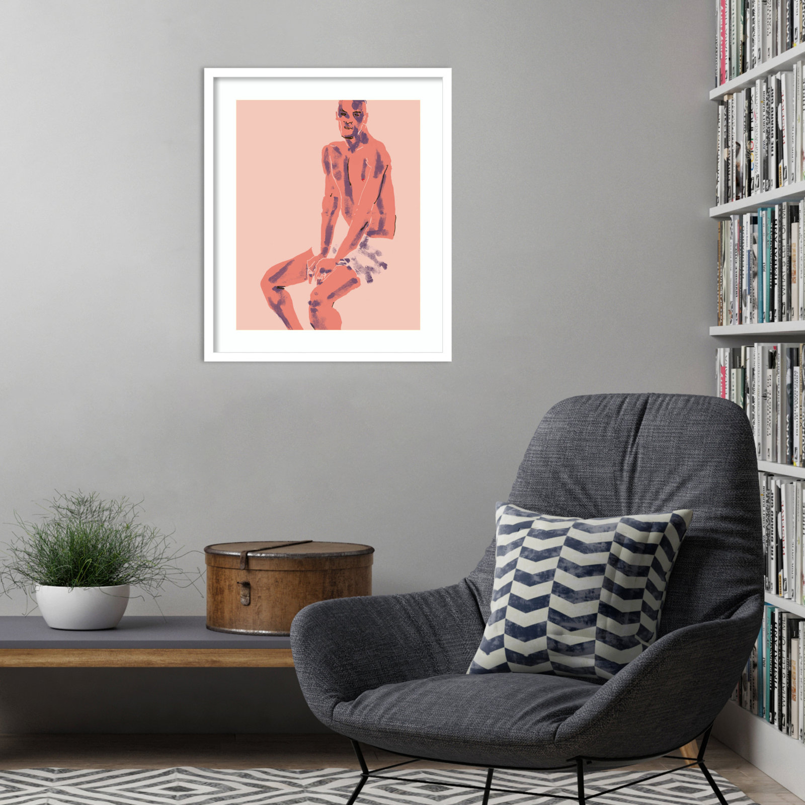 Olender "A Man Posing" Print, White, 25" H x 21" W