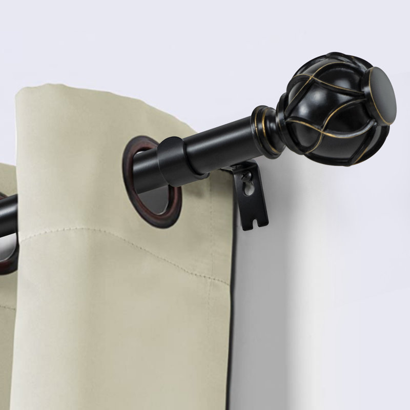 Cousar Adjustable Single Curtain Rod, Black, 72" – 144"