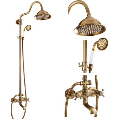 Rain Shower System Set 2 Knobs Mixing 8 Inch Round Rainfall Shower Head with Tub Faucet Bathroom Shower Faucet