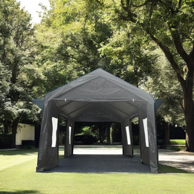 Heavy Duty Outdoor Car Shelter 12x20 Feet: Waterproof, Protected, Ventilation Windows, Easy Setup 12x20ft Carport Tent Canopy: Structure, Waterproof & Ventilated, For Various Vehicles And Different