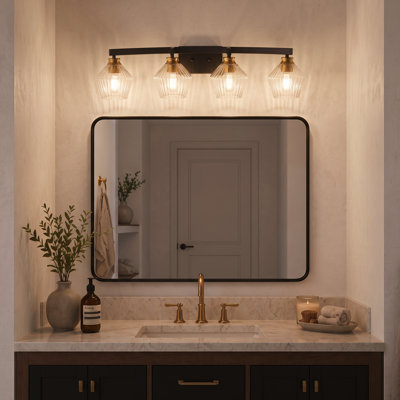 Éclairage pour salle de bain 3 lumières / 4 lumières noir mat moderne avec abat-jour en verre nervuré
