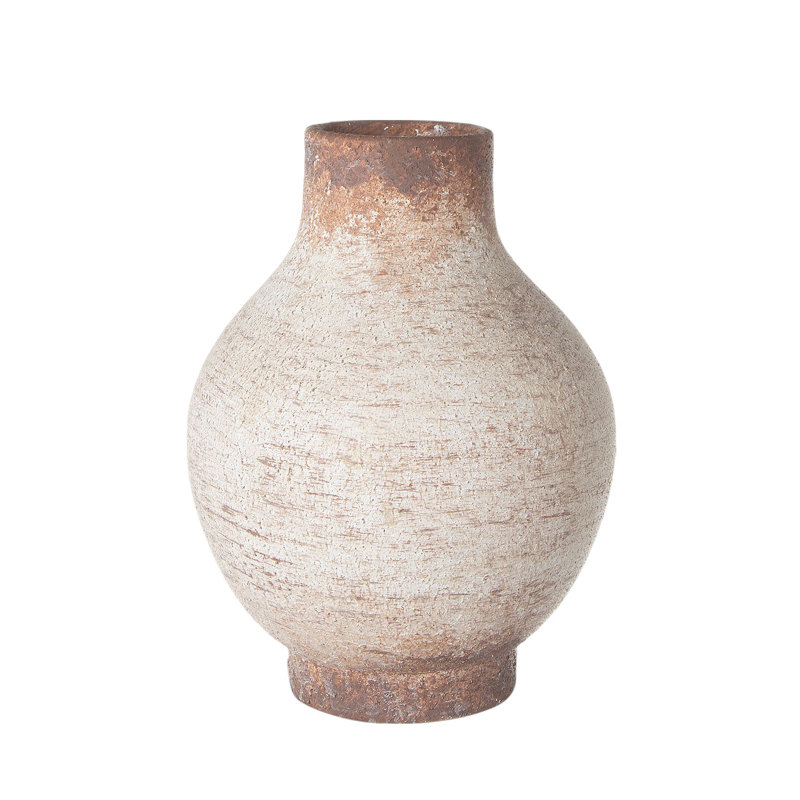 Vase de table rond 8 po ivoire et brun