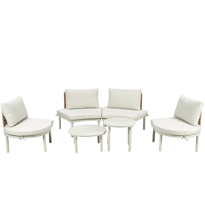 6 Patio Furniture : Half Moon Sectional Design, 2 Coffee Tables, Pe , Tempered Glass, And 4 Comfortable Removable Pillows Furniture: Design With