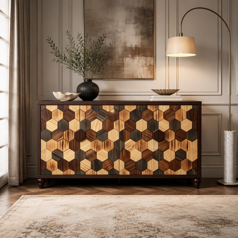 Buffet 59,8 "avec motif en nid d'abeille, armoire d'appoint moderne
