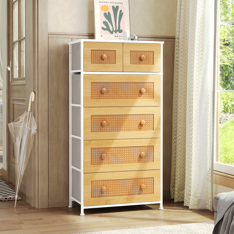 Commode 6 tiroirs, Blanc/naturel