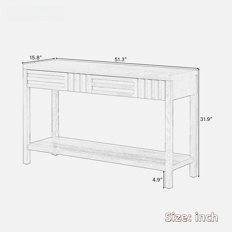 Modern Console Table With Striped Design, 2 Drawers And 2-tier Design, Black