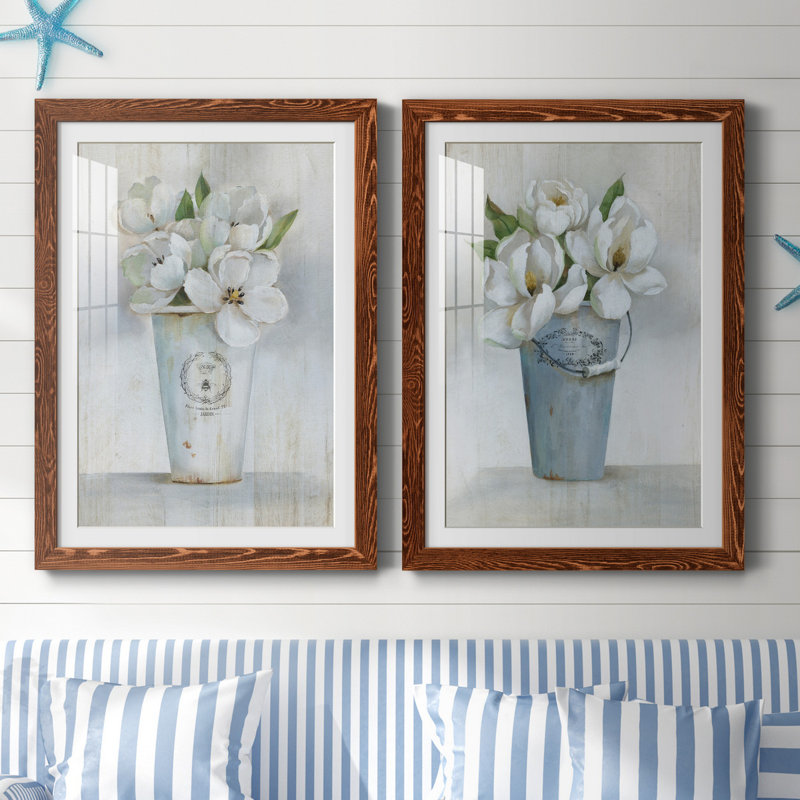 Fleuriste Francais I - ensemble de 2 reproductions d'art, H 31,5 po x l 47 po x P 1,5 po, Papier avec cadre érable, Blanc