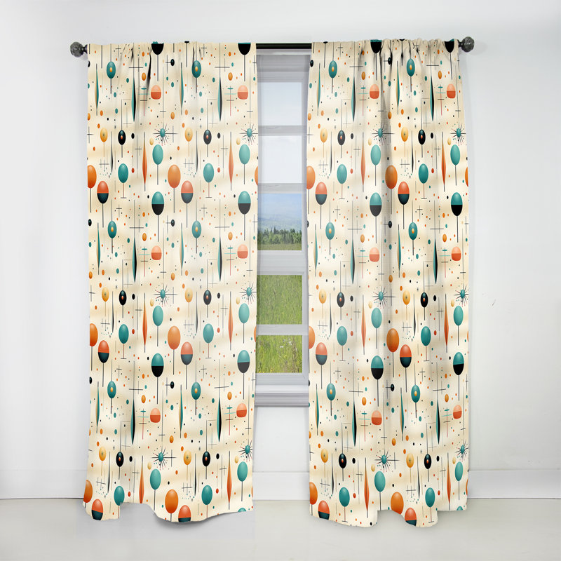 Beige rétro moderne géométrique Matrix I - Rideau moderne - Velours obscurcissant - 1 panneau, L 52 po x L 63 po