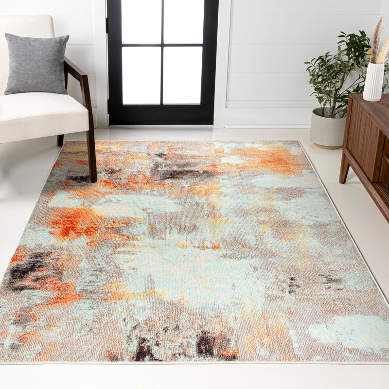 Tapis crème / orange Lasley, Rectangle 5 pi 3 po x 7 pi 7 po