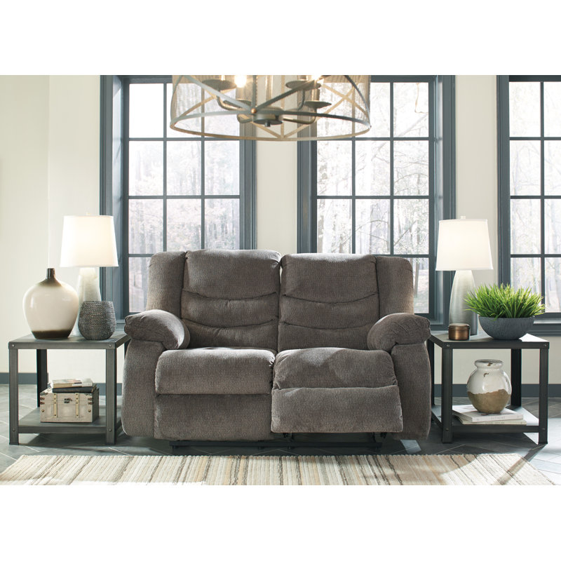 Upholstered Reclining Loveseat , Gray Polyester, 40" H x 63" W x 40" D
