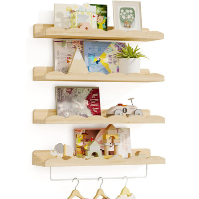 4 tablettes flottantes en bois naturel