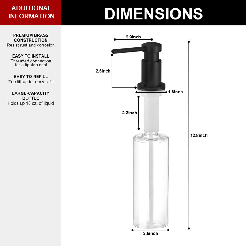Distributeur de savon pour évier de cuisine, Noir mat