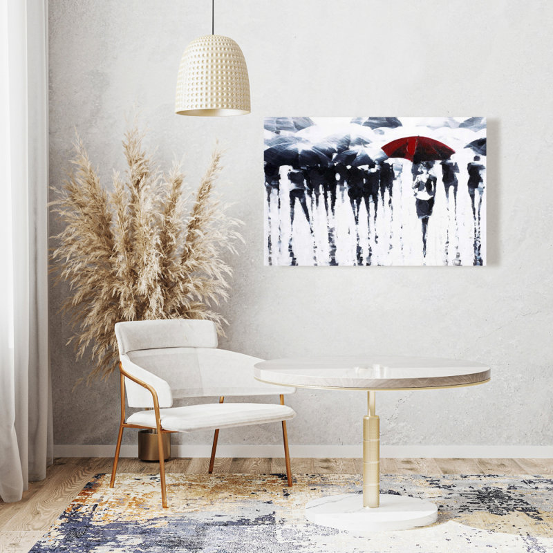 Abstract Silhouettes Under the Rain - Red Canvas Home Decor