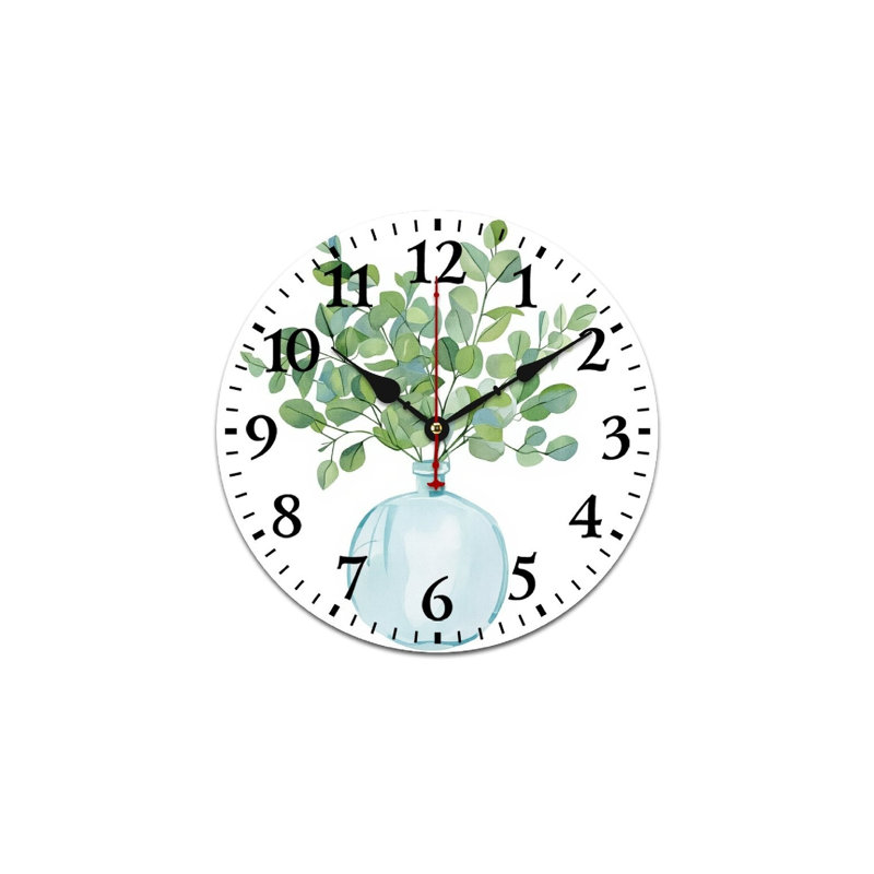 Horloge murale décorative aquarelle Eucalyptus bleu clair 12 "x 12"