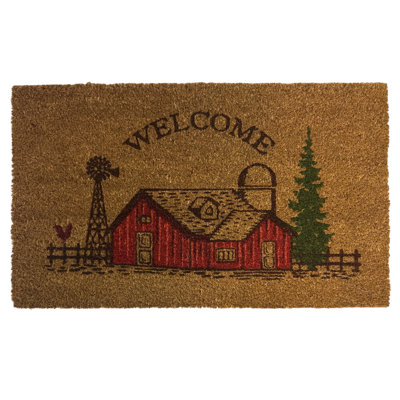 Bennetta Welcome Rustic Red Barnyard Farmhouse Coir 30" x 18" Non-Slip Indoor and Outdoor Door Mat